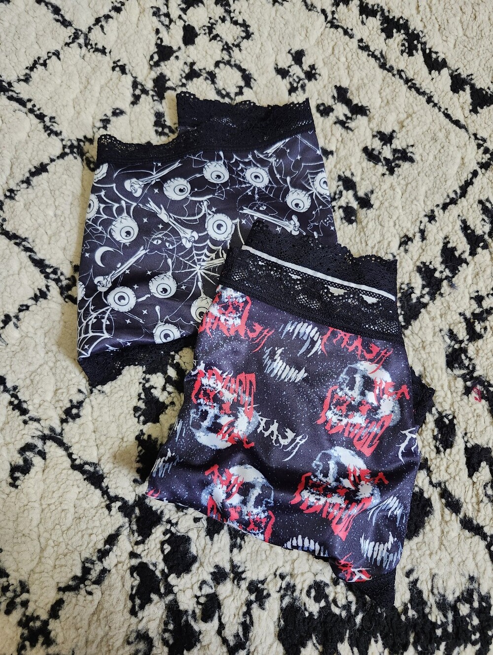Women's Black Graphic Lace-Trim Panties - Gothic Print